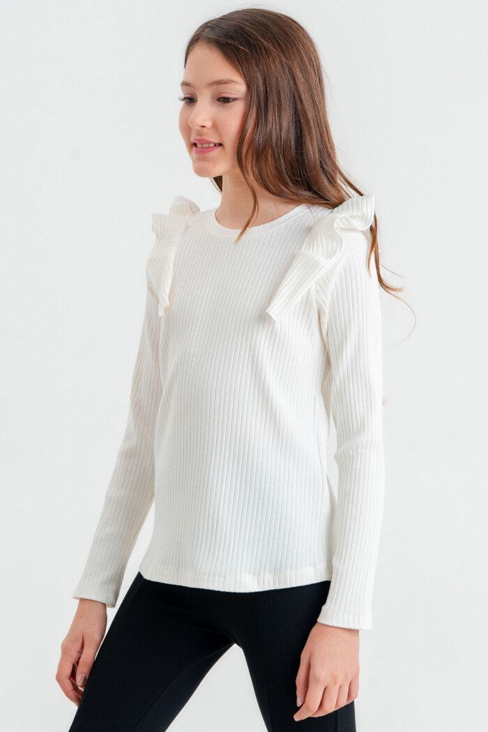 Kız Çocuk Ekru Pileli 4-12 Yaş Badi - 23326-6