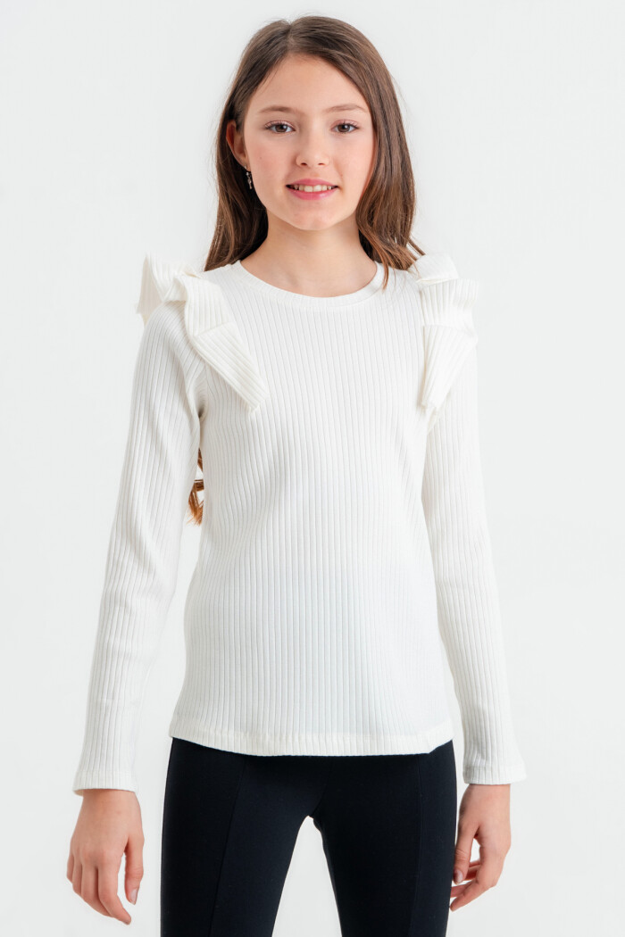 Kız Çocuk Ekru Pileli 4-12 Yaş Badi - 23326-6