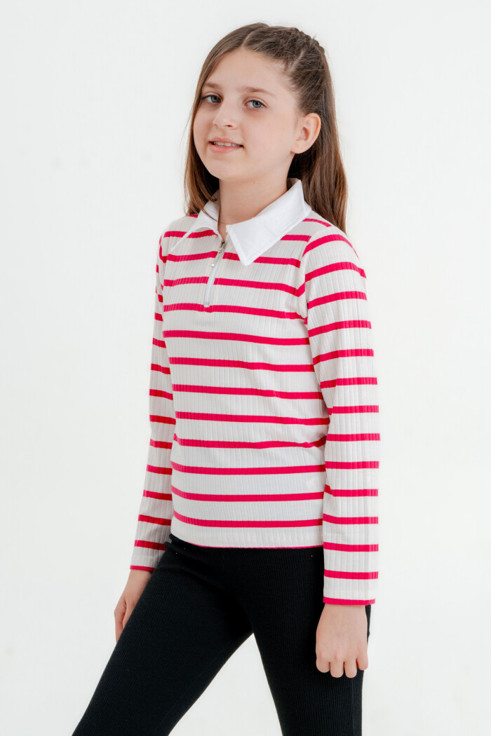 Kız Çocuk Fuşya Fermuarlı 4-12 Yaş Sweatshirt - 23325-1