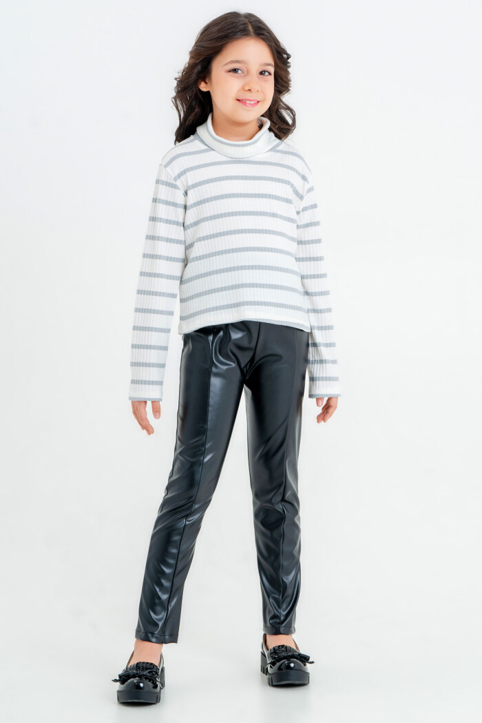 Kız Çocuk Gri Balıkçı Yaka 5-9 Yaş Takım - 23322-1