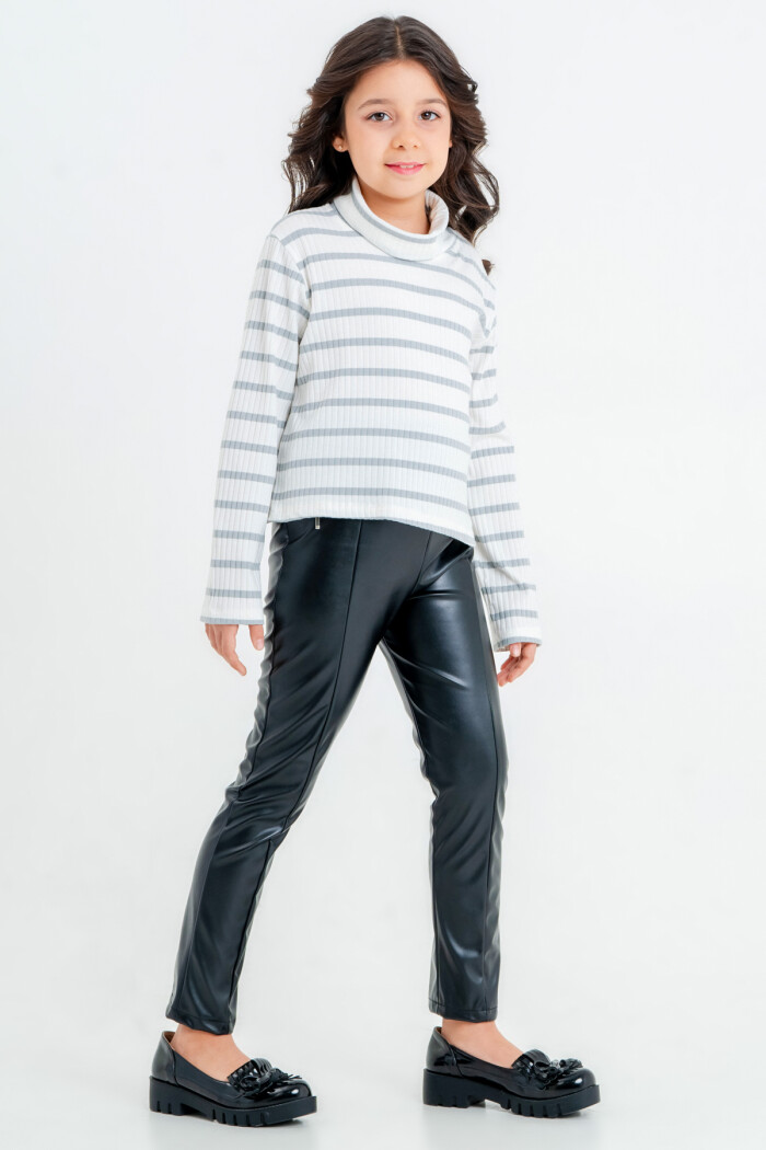 Kız Çocuk Gri Balıkçı Yaka 5-9 Yaş Takım - 23322-1