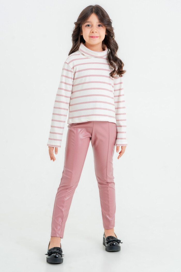 Kız Çocuk Gül Kurusu Balıkçı Yaka 5-9 Yaş Takım - 23322-2