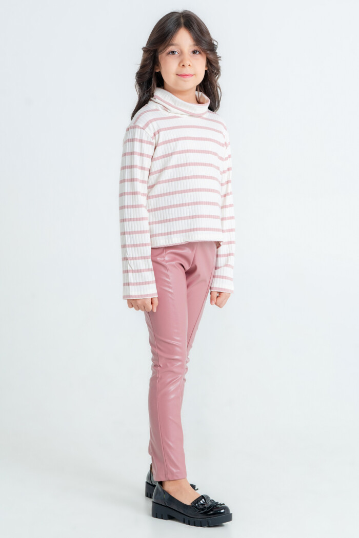 Kız Çocuk Gül Kurusu Balıkçı Yaka 5-9 Yaş Takım - 23322-2