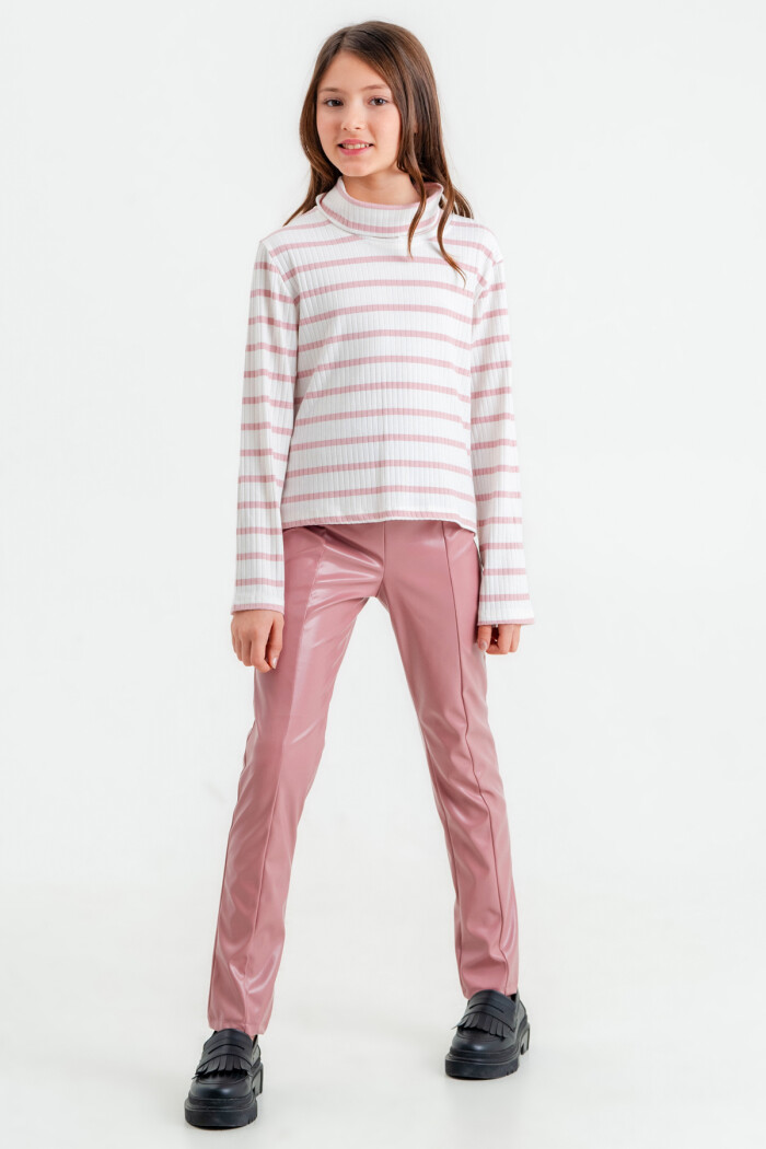 Kız Çocuk Gül Kurusu Balıkçı Yaka 8-12 Yaş Takım - 23323-5