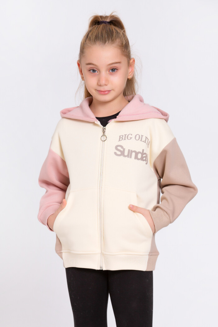Kız Çocuk Pudra Big Olita Sunday Baskı 5-9 Yaş Hırka - 23208-3