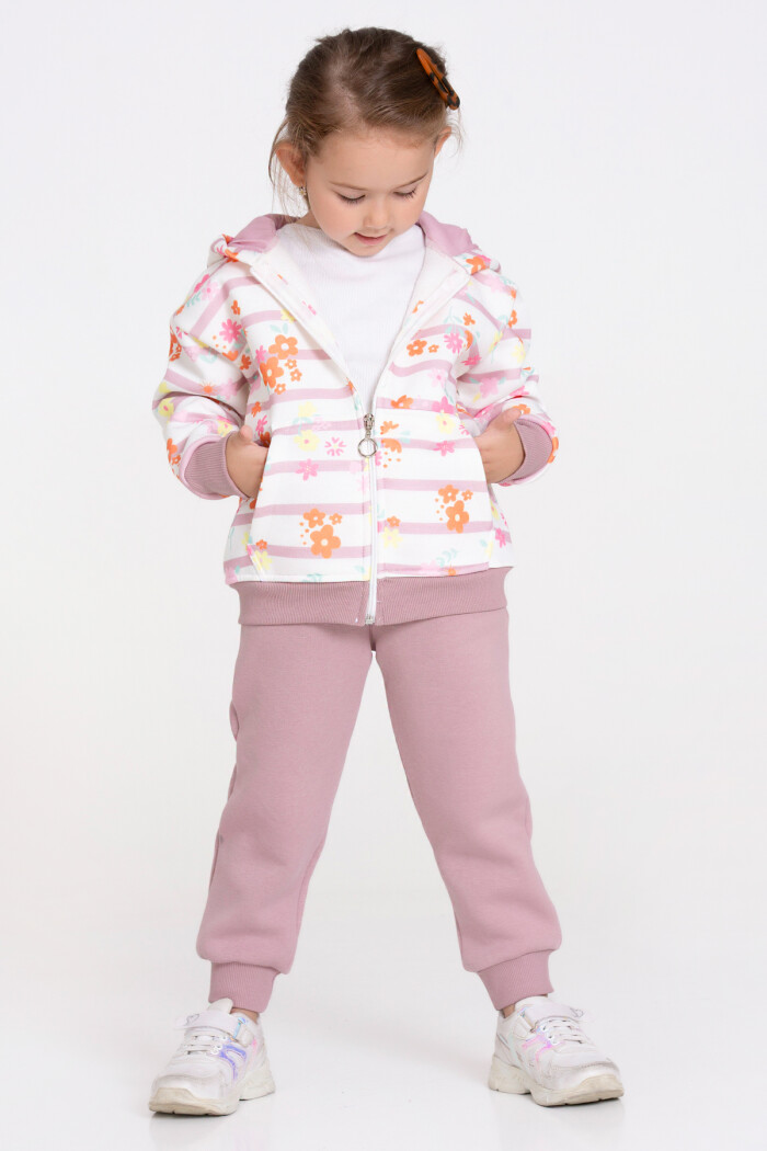 Kız Çocuk Gül Kurusu Çiçek Desenli 1-5 Yaş Takım - 23246-2