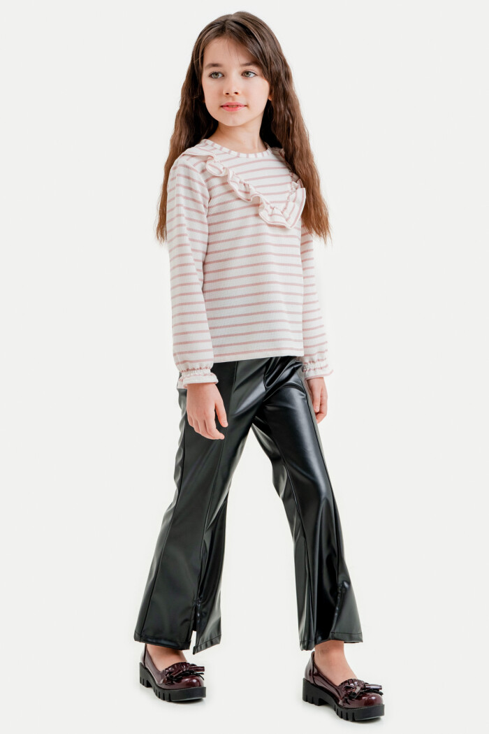 Kız Çocuk Gül Kurusu Çizgili 3-7 Yaş Takım - 23312-3