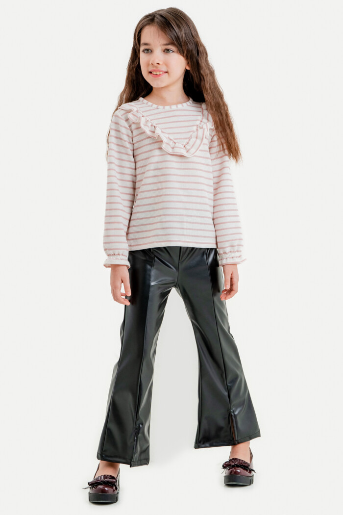 Kız Çocuk Gül Kurusu Çizgili 3-7 Yaş Takım - 23312-3