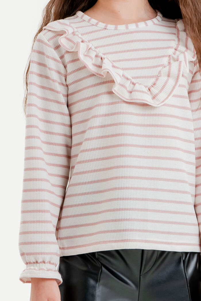 Kız Çocuk Gül Kurusu Çizgili 3-7 Yaş Takım - 23312-3