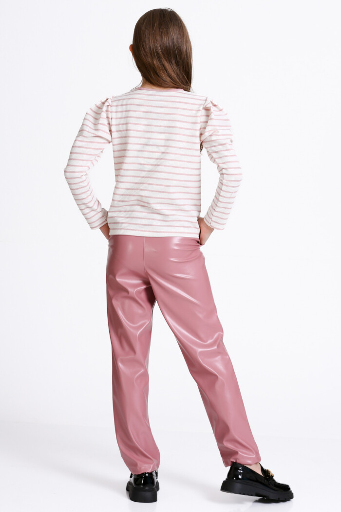 Kız Çocuk Gül Kurusu Çizgili 5-9 Yaş Takım - 23314-3