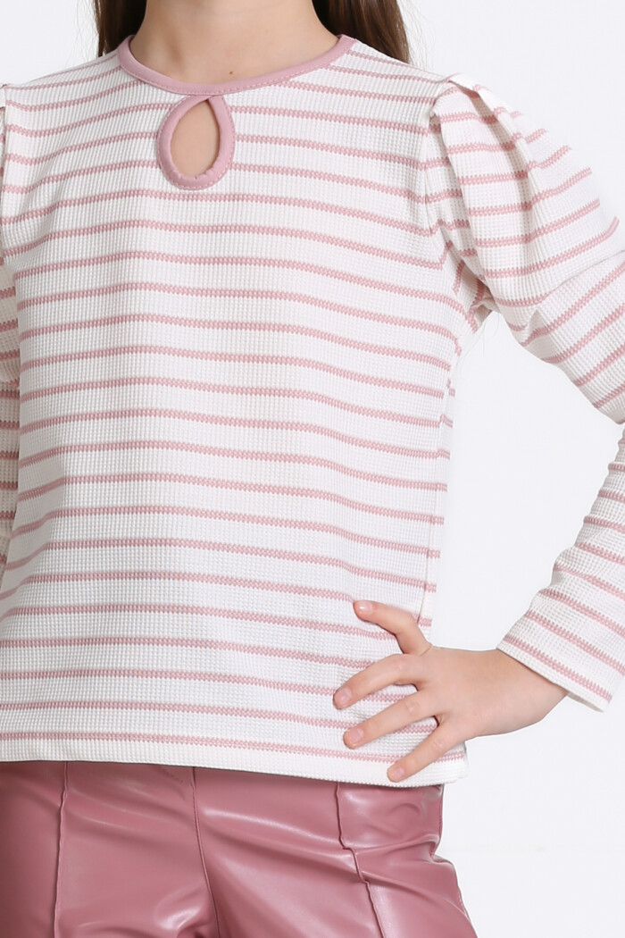 Kız Çocuk Gül Kurusu Çizgili 5-9 Yaş Takım - 23314-3