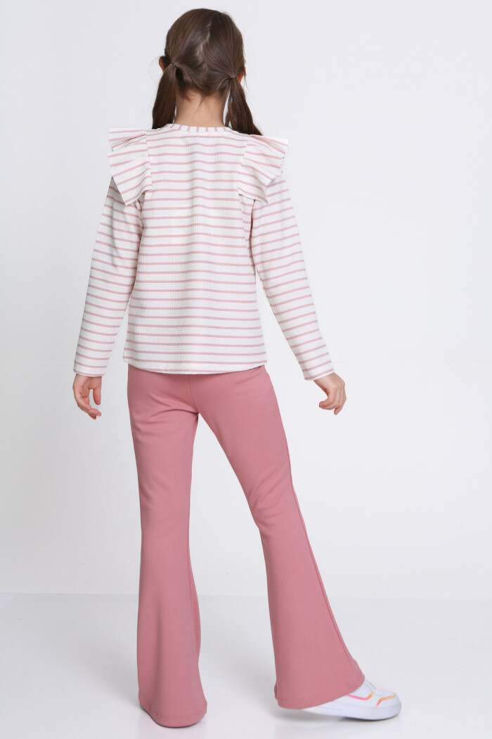 Kız Çocuk Gül Kurusu Çizgili 5-9 Yaş Takım - 23316-3