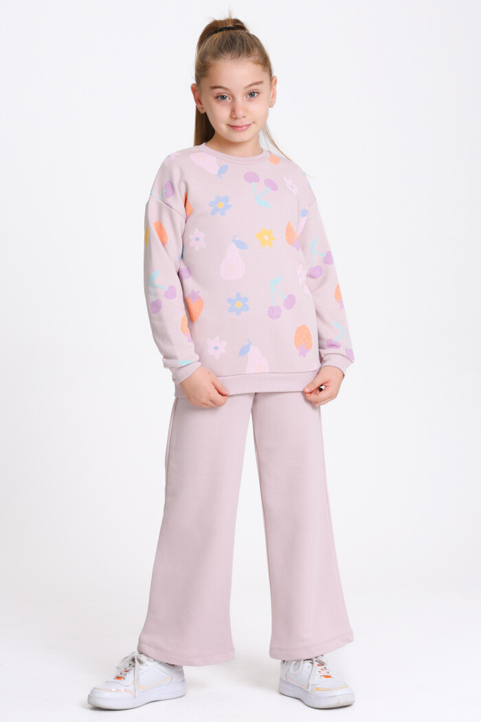 Kız Çocuk Gül Kurusu Desenli 3-7 Yaş Takım - 23279-3