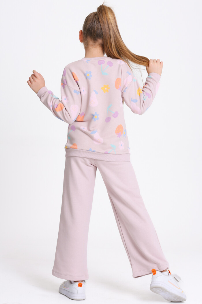 Kız Çocuk Gül Kurusu Desenli 3-7 Yaş Takım - 23279-3