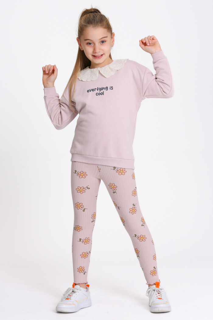 Kız Çocuk Gül Kurusu Everything Is Cool Baskı 3-7 Yaş Takım - 23282-2