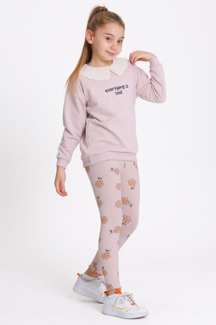 Kız Çocuk Gül Kurusu Everything Is Cool Baskı 3-7 Yaş Takım - 23282-2
