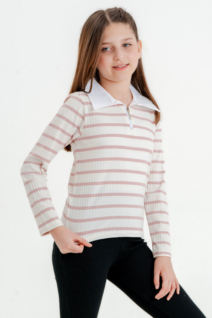 Kız Çocuk Gül Kurusu Fermuarlı 4-12 Yaş Sweatshirt - 23325-7