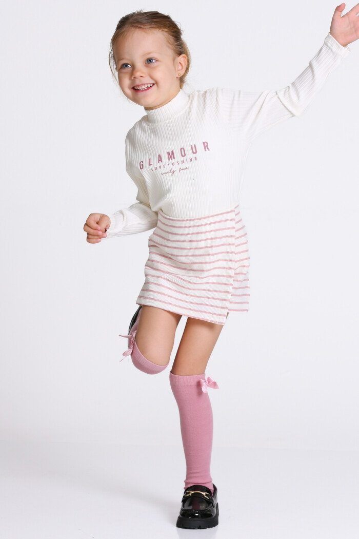 Kız Çocuk Gül Kurusu Glamour Şort Etekli 3-7 Yaş Takım - 23320-3