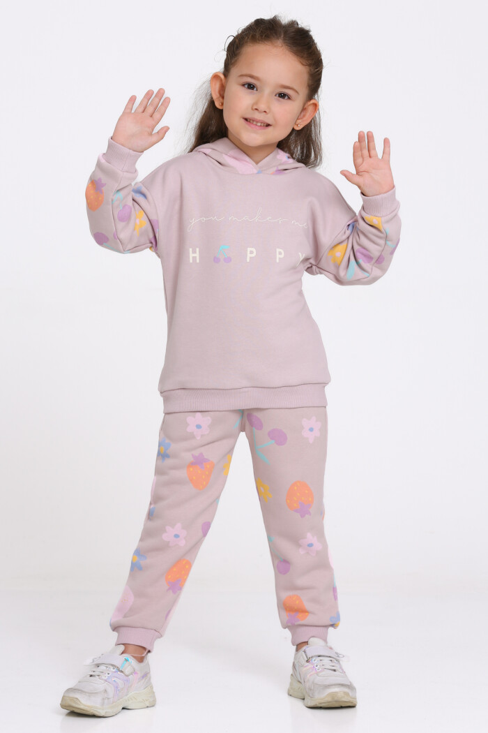 Kız Çocuk Gül Kurusu Happy Baskı 1-5 Yaş Takım - 23277-4