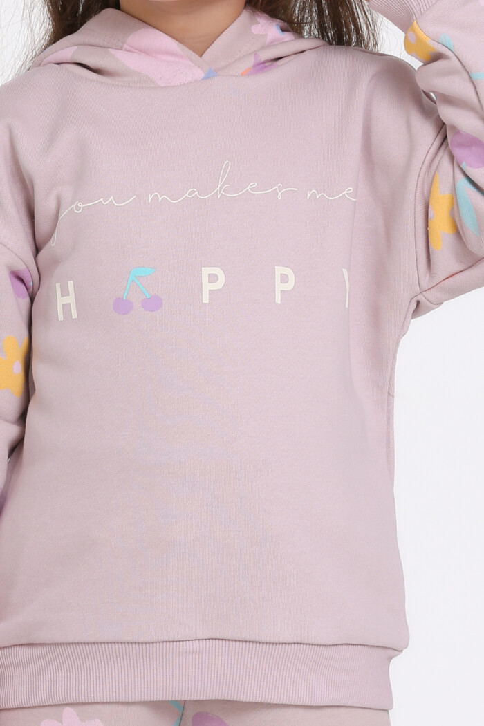 Kız Çocuk Gül Kurusu Happy Baskı 1-5 Yaş Takım - 23277-4