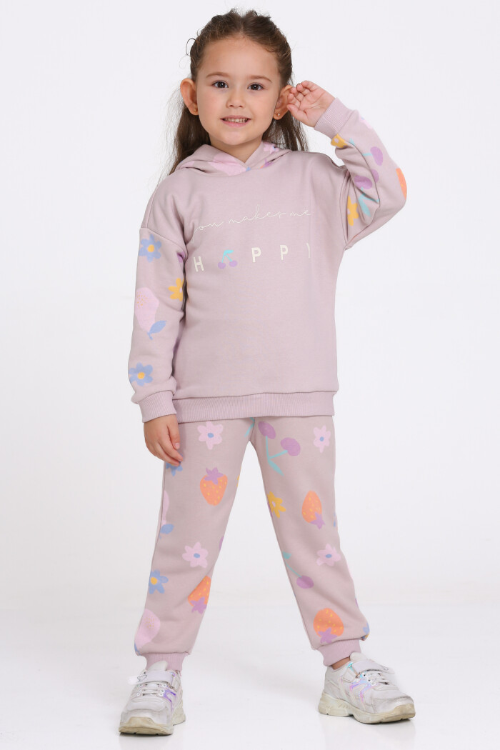 Kız Çocuk Gül Kurusu Happy Baskı 1-5 Yaş Takım - 23277-4