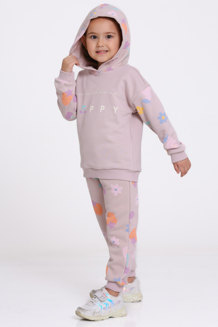 Kız Çocuk Gül Kurusu Happy Baskı 1-5 Yaş Takım - 23277-4