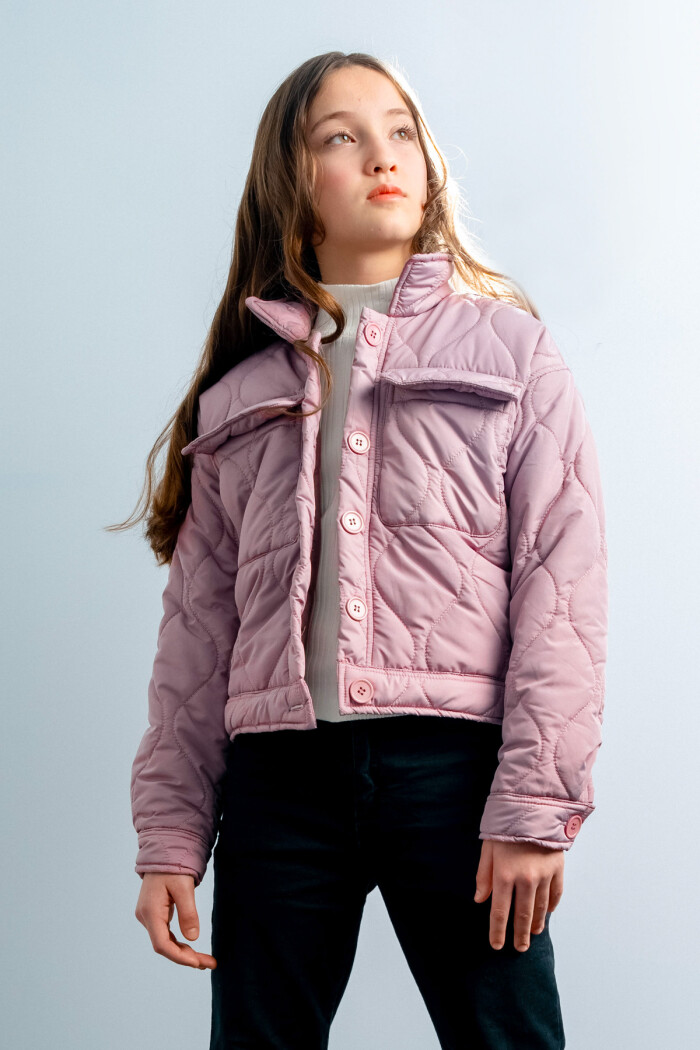 Kız Çocuk Gül Kurusu Kapitone Mevsimlik 7-12 Yaş Mont - 23241-3