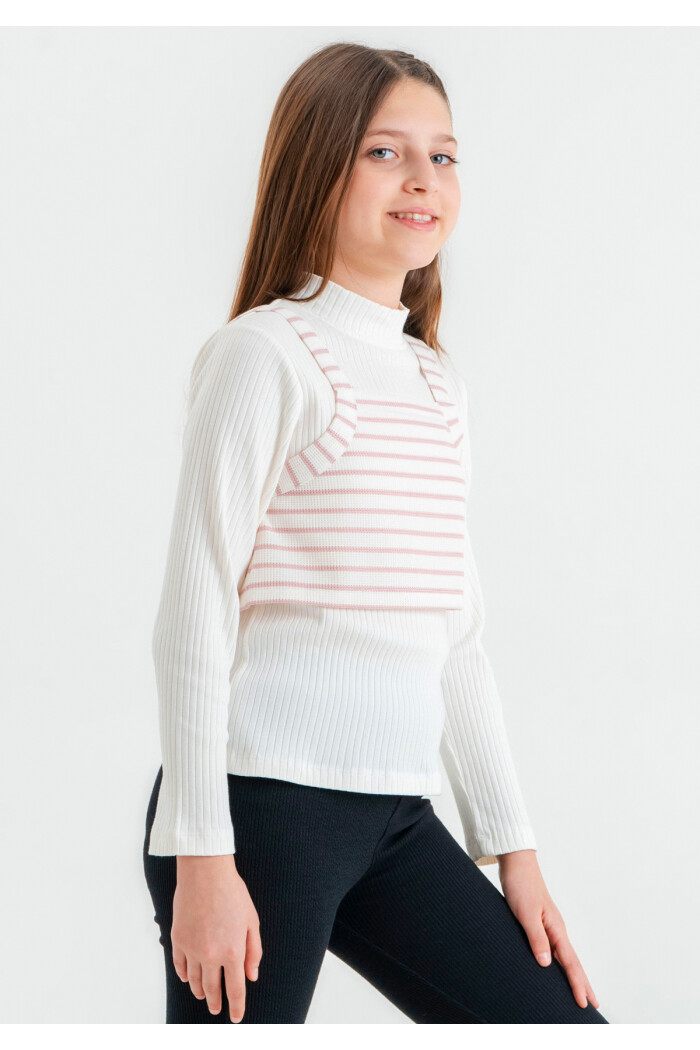 Kız Çocuk Gül Kurusu Süveterli 4-12 Yaş Sweatshirt - 23330-3