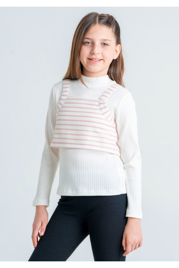 Kız Çocuk Gül Kurusu Süveterli 4-12 Yaş Sweatshirt - 23330-3