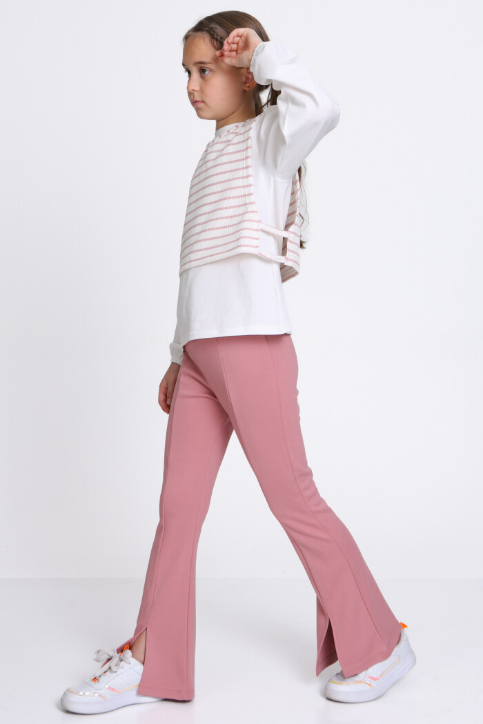 Kız Çocuk Gül Kurusu Yelekli 5-9 Yaş Takım - 23315-2