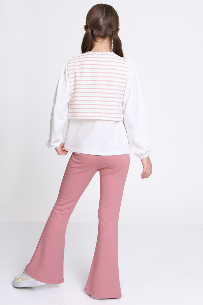 Kız Çocuk Gül Kurusu Yelekli 5-9 Yaş Takım - 23315-2