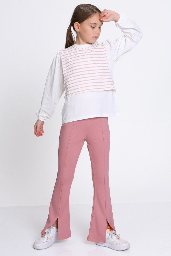 Kız Çocuk Gül Kurusu Yelekli 5-9 Yaş Takım - 23315-2