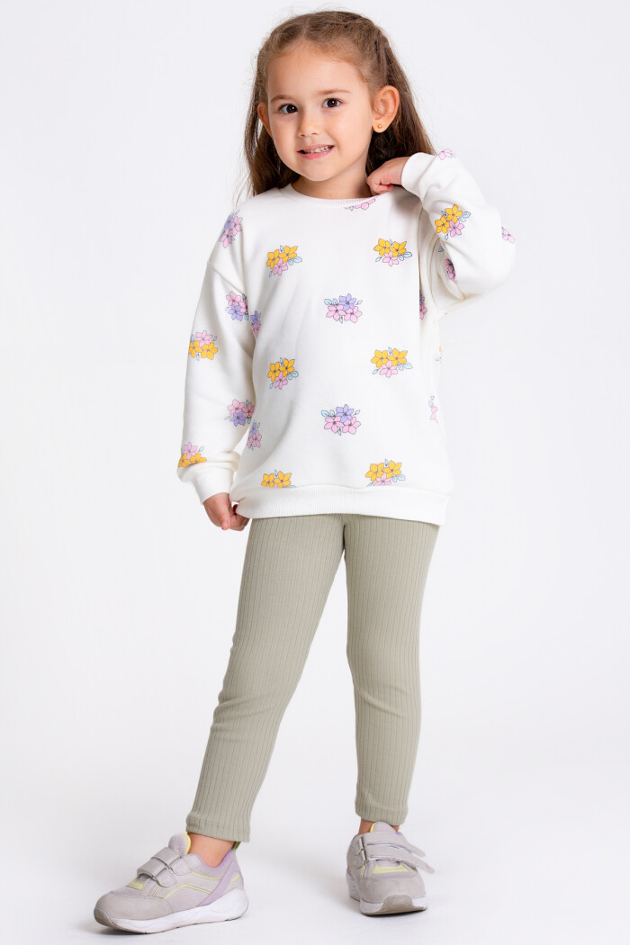 Kız Çocuk Haki Çiçek Desenli 1-5 Yaş Takım - 23290-2