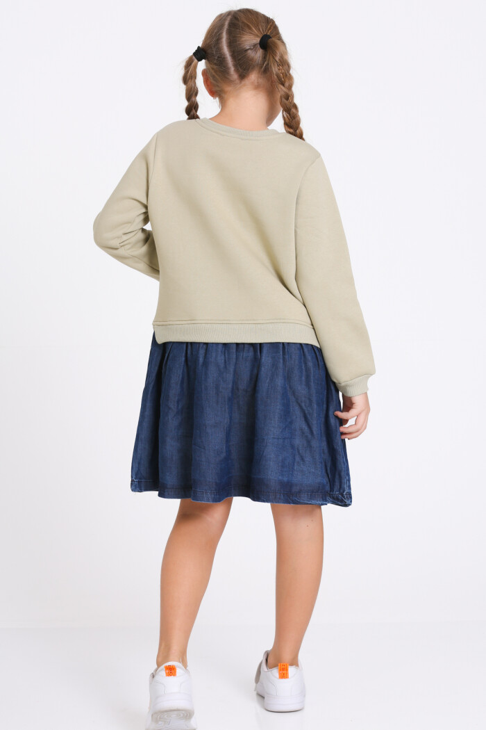 Kız Çocuk Haki Crazy Flowers Baskı 5-9 Yaş Elbise - 23179-4