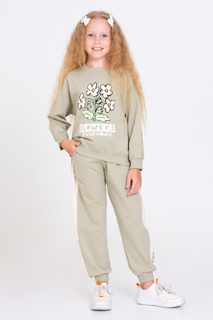 Kız Çocuk Haki Flowers Everyday Baskı 5-9 Yaş Takım - 23100-3