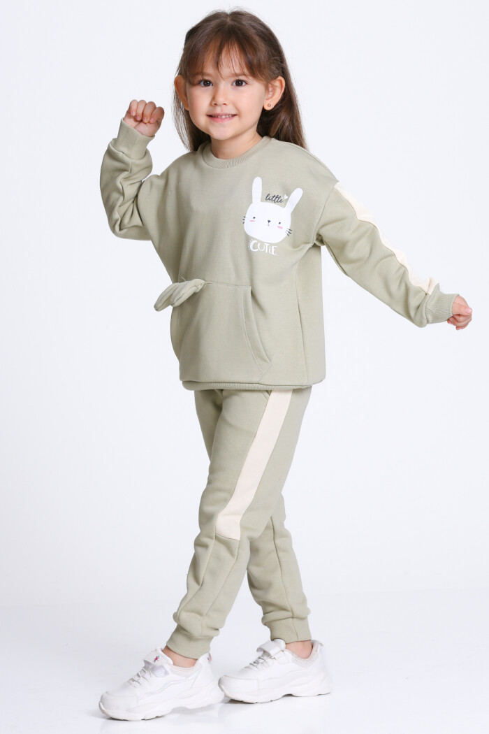 Kız Çocuk Haki Little Cutie Baskı 1-5 Yaş Takım - 23304-3
