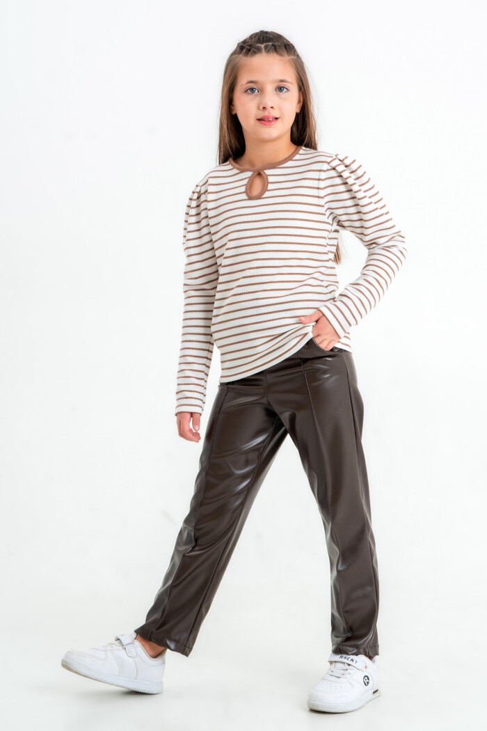 Kız Çocuk Kahve Çizgili 5-9 Yaş Takım - 23314-4
