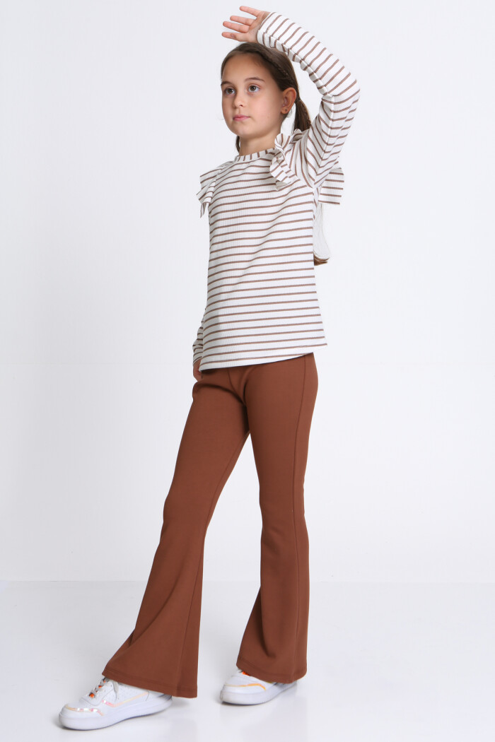 Kız Çocuk Kahve Çizgili 5-9 Yaş Takım - 23316-2