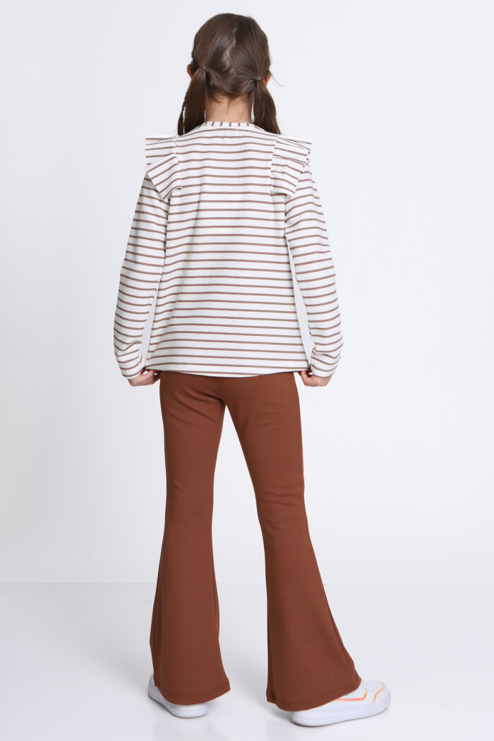 Kız Çocuk Kahve Çizgili 5-9 Yaş Takım - 23316-2