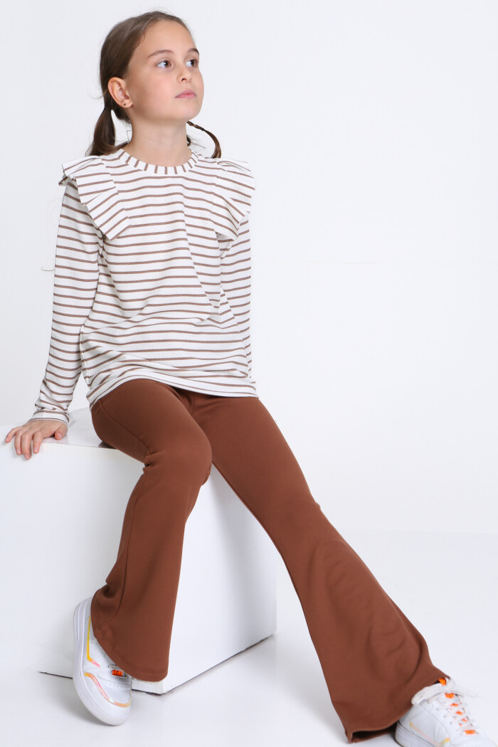 Kız Çocuk Kahve Çizgili 5-9 Yaş Takım - 23316-2