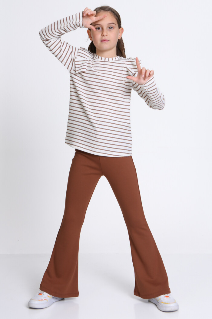 Kız Çocuk Kahve Çizgili 5-9 Yaş Takım - 23316-2