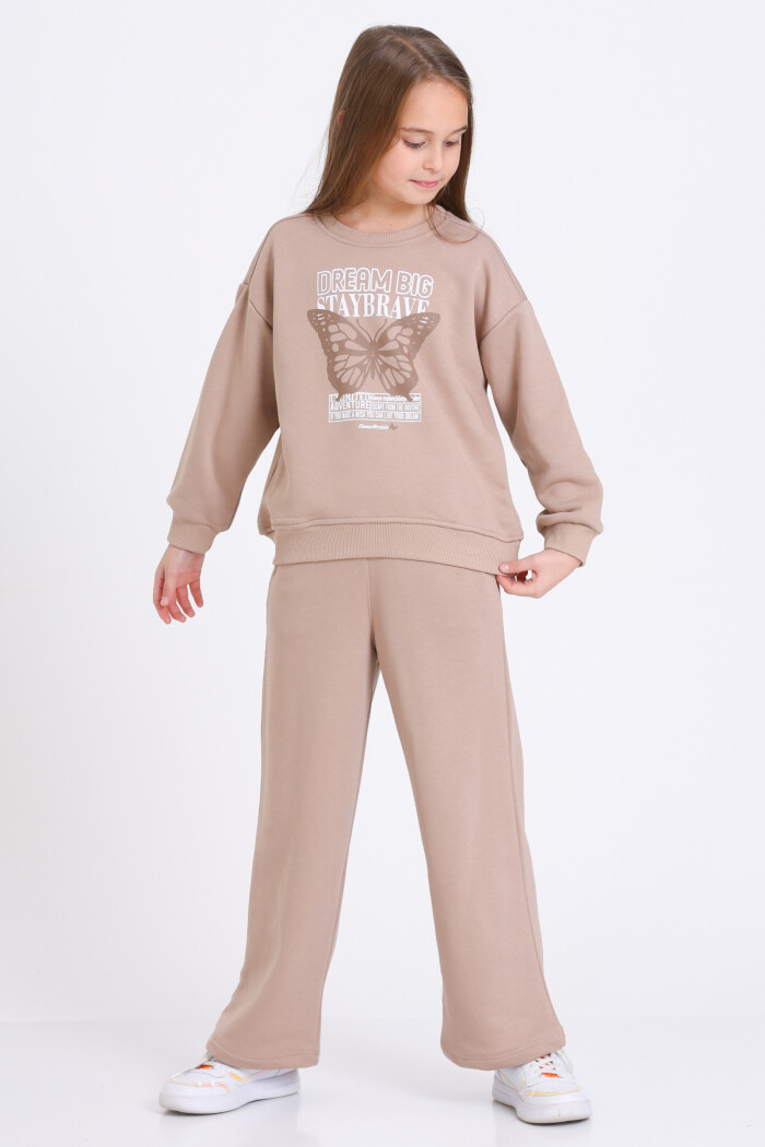 Kız Çocuk Kahve Dream Big Staybrave Baskı 5-9 Yaş Takım - 23302-1