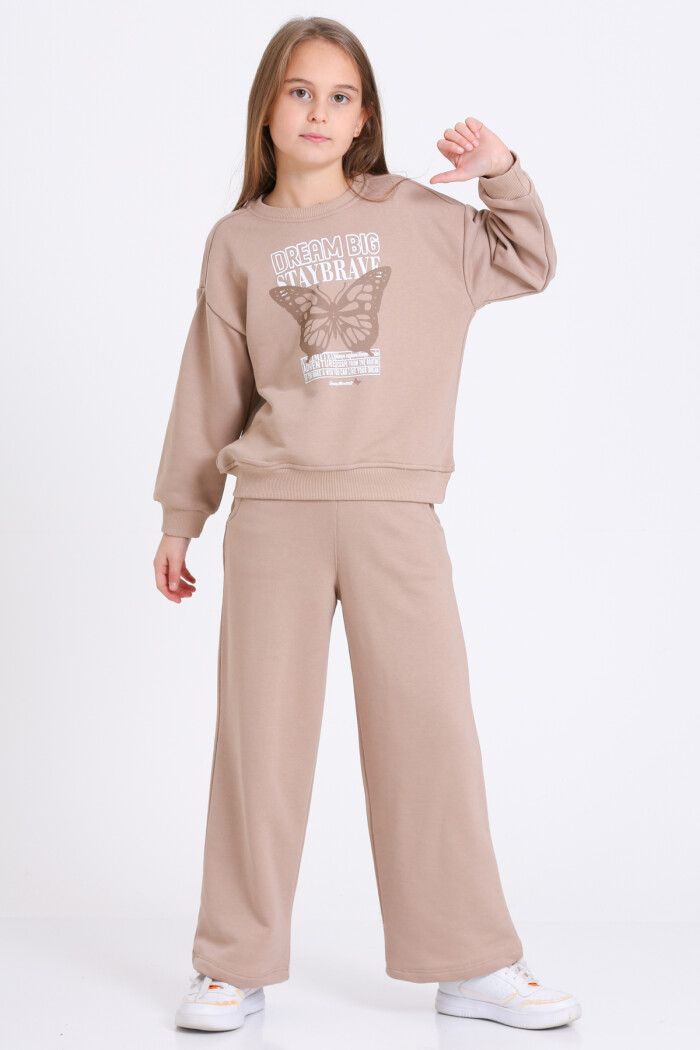 Kız Çocuk Kahve Dream Big Staybrave Baskı 5-9 Yaş Takım - 23302-1