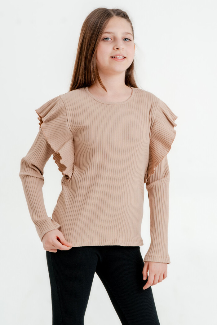 Kız Çocuk Kahve Fırfırlı 4-12 Yaş Sweatshirt - 23329-3