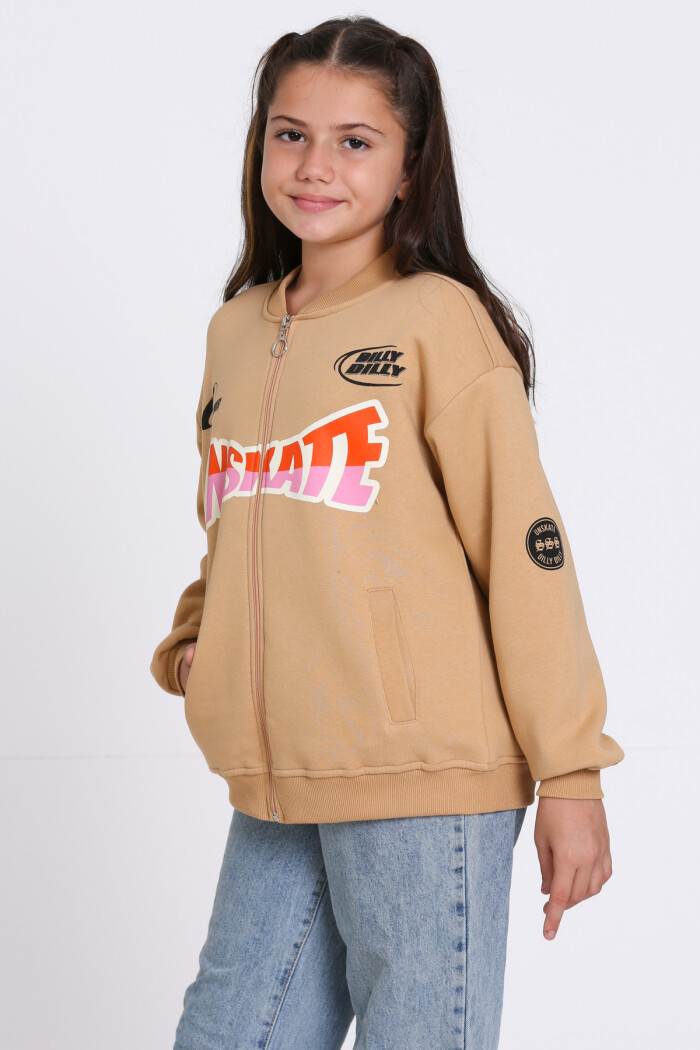 Kız Çocuk Kahve Unserate Baskı 8-12 Yaş Hırka - 23212-2