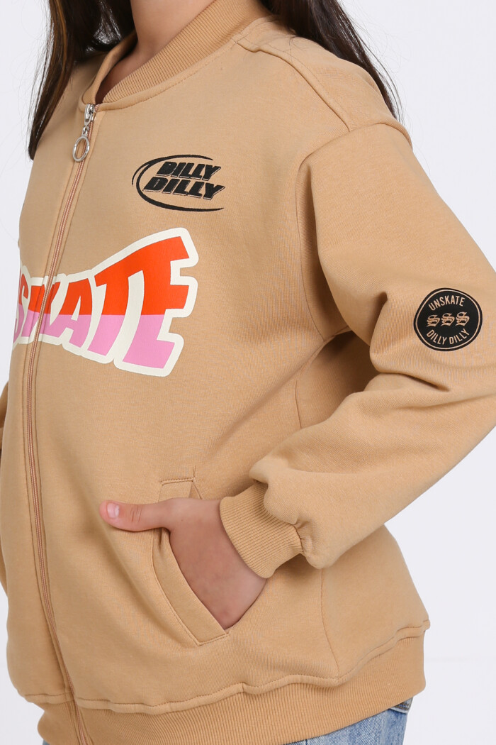 Kız Çocuk Kahve Unserate Baskı 8-12 Yaş Hırka - 23212-2