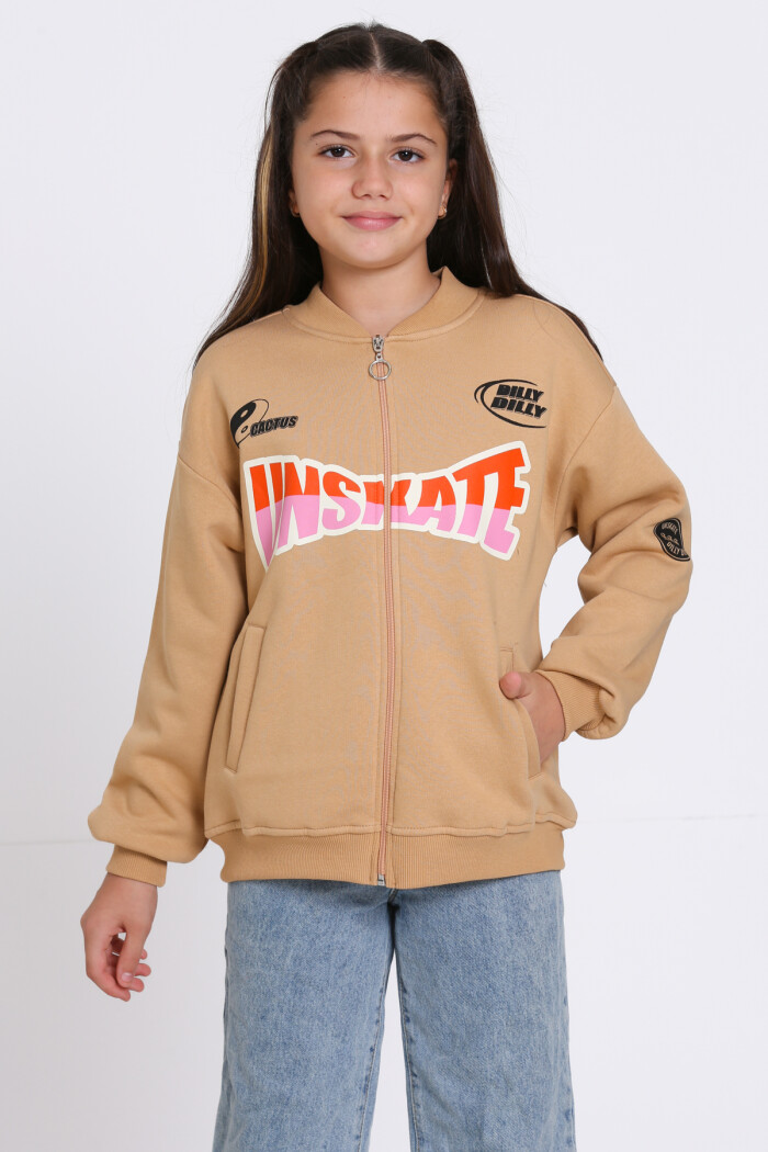 Kız Çocuk Kahve Unserate Baskı 8-12 Yaş Hırka - 23212-2