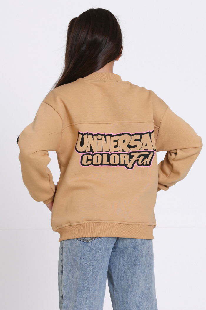 Kız Çocuk Kahve Unserate Baskı 8-12 Yaş Hırka - 23212-2