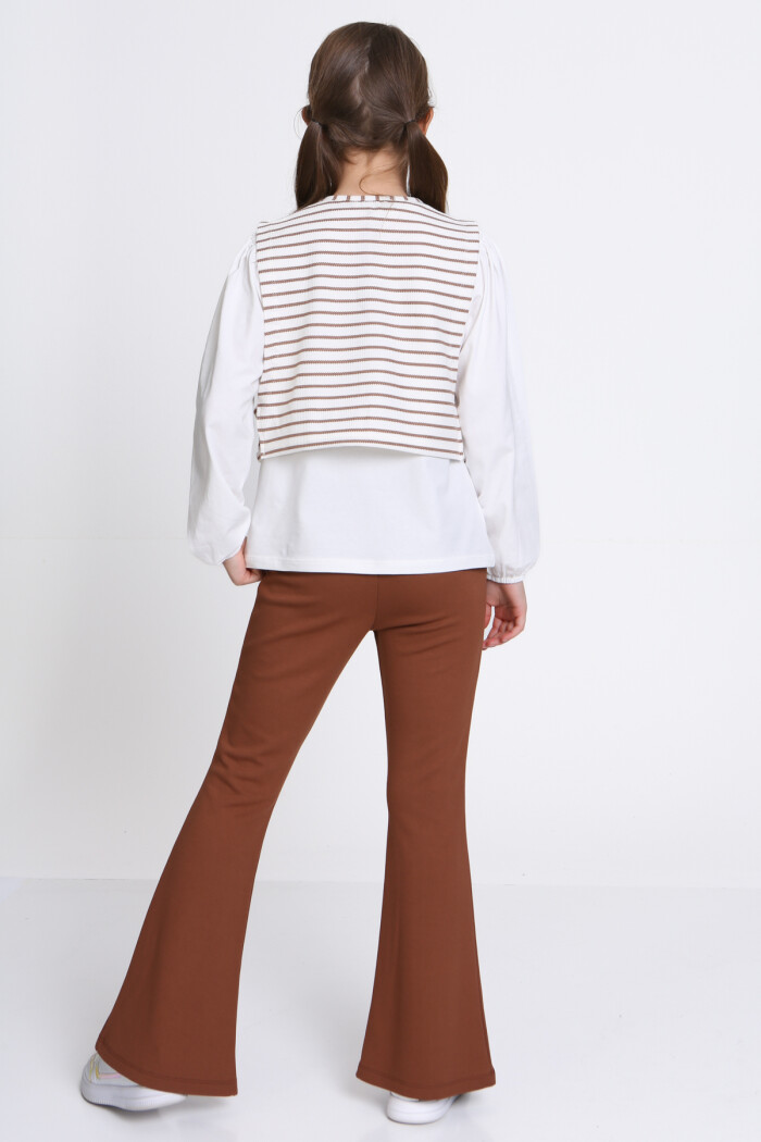 Kız Çocuk Kahve Yelekli 5-9 Yaş Takım - 23315-1