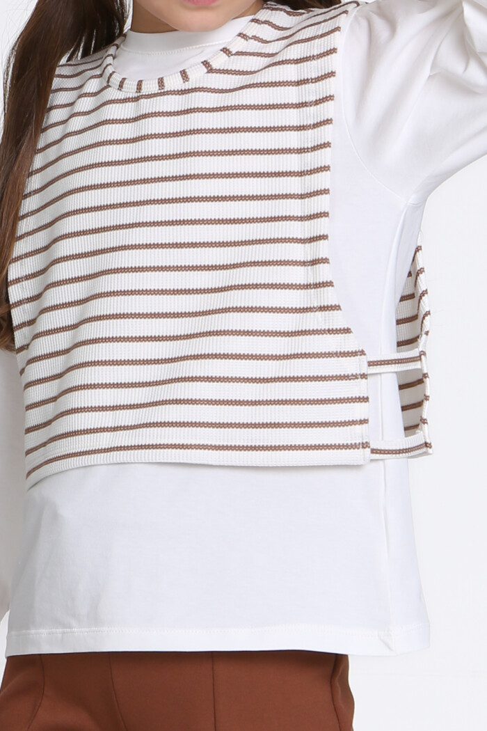 Kız Çocuk Kahve Yelekli 5-9 Yaş Takım - 23315-1